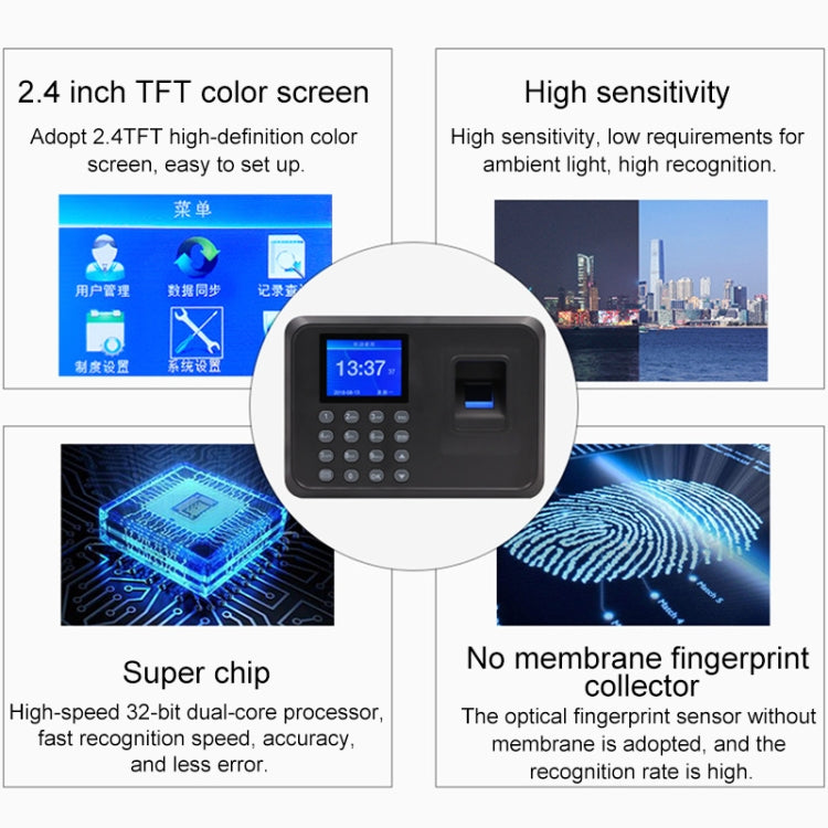 F01 Fingerprint Time Attendance Machine with 2.4 inch TFT Screen, UK Plug - Security by buy2fix | Online Shopping UK | buy2fix