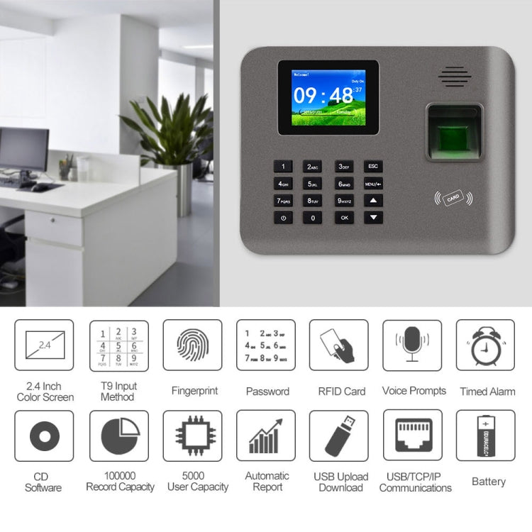 Realand AL321D Fingerprint Time Attendance with 2.4 inch Color Screen & ID Card Function & Battery - Security by Realand | Online Shopping UK | buy2fix