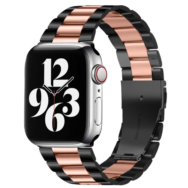 For Apple Watch Series 10 42mm / 9&8&7 41mm / SE 3&SE 2&6&SE&5&4 40mm / 3&2&1 38mm Fold Buckle 3 Beads Stainless Steel Watch Band (Black+Rose gold) by buy2fix
