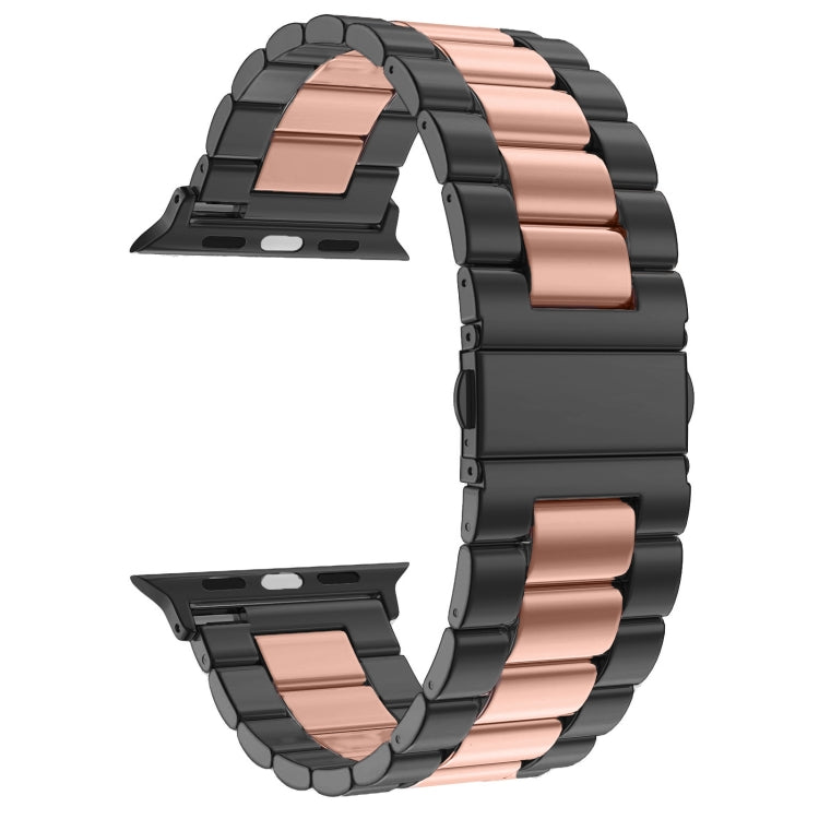 For Apple Watch Series 10 42mm / 9&8&7 41mm / SE 3&SE 2&6&SE&5&4 40mm / 3&2&1 38mm Fold Buckle 3 Beads Stainless Steel Watch Band (Black+Rose gold) by buy2fix