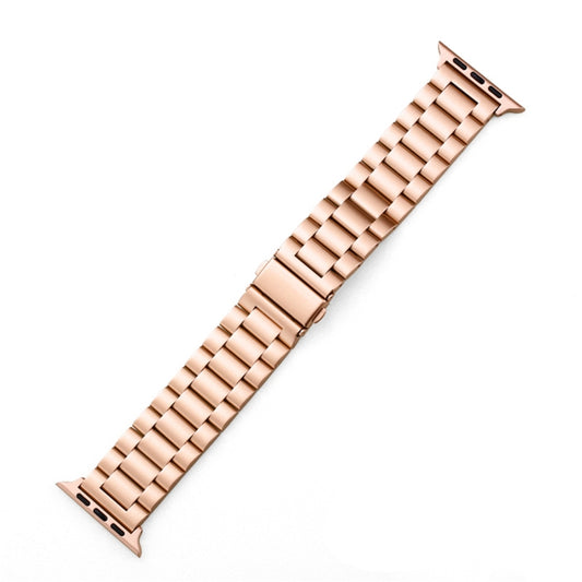 For Apple Watch Series 10 42mm / 9&8&7 41mm / SE 3&SE 2&6&SE&5&4 40mm / 3&2&1 38mm Fold Buckle 3 Beads Stainless Steel Watch Band(Rose Gold) by buy2fix