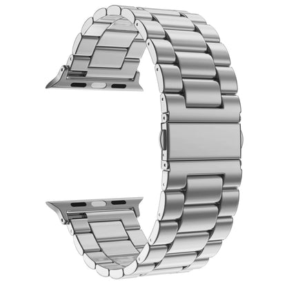 Fold Buckle 3 Beads Stainless Steel Watch Band For Apple Watch Ultra 49mm&Watch Ultra 2 49mm / Series 10 46mm / 9&8&7 45mm / SE 3&SE 2&6&SE&5&4 44mm / 3&2&1 42mm(Silver) by buy2fix