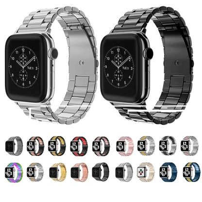Fold Buckle 3 Beads Stainless Steel Watch Band For Apple Watch Ultra 49mm&Watch Ultra 2 49mm / Series 10 46mm / 9&8&7 45mm / SE 3&SE 2&6&SE&5&4 44mm / 3&2&1 42mm(Blue) by buy2fix