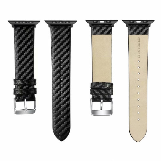 Genuine Leather Carbon Fiber Strap for Apple Watch Ultra 49mm&Watch Ultra 2 49mm / Series 10 46mm / 9&8&7 45mm / SE 3&SE 2&6&SE&5&4 44mm / 3&2&1 42mm by buy2fix