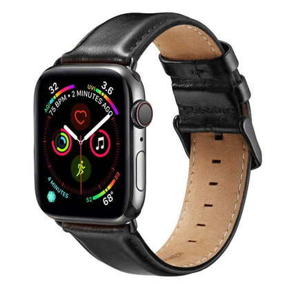 Black Buckle Leather Watch Band For Apple Watch Ultra 49mm&Watch Ultra 2 49mm / Series 10 46mm / 9&8&7 45mm / SE 3&SE 2&6&SE&5&4 44mm / 3&2&1 42mm(Black) by buy2fix