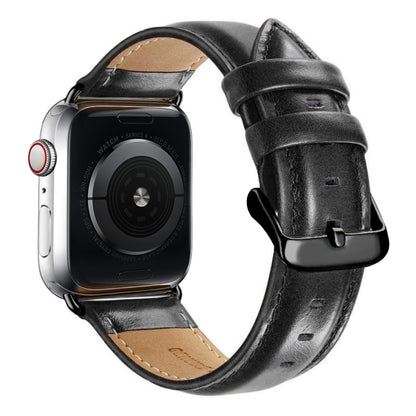 Black Buckle Leather Watch Band For Apple Watch Ultra 49mm&Watch Ultra 2 49mm / Series 10 46mm / 9&8&7 45mm / SE 3&SE 2&6&SE&5&4 44mm / 3&2&1 42mm(Black) by buy2fix