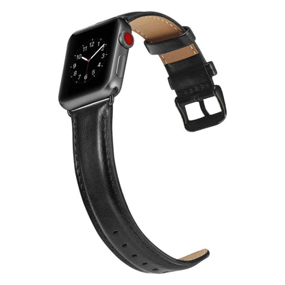 Black Buckle Leather Watch Band For Apple Watch Ultra 49mm&Watch Ultra 2 49mm / Series 10 46mm / 9&8&7 45mm / SE 3&SE 2&6&SE&5&4 44mm / 3&2&1 42mm(Black) by buy2fix