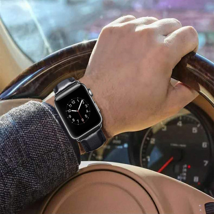 Black Buckle Leather Watch Band For Apple Watch Ultra 49mm&Watch Ultra 2 49mm / Series 10 46mm / 9&8&7 45mm / SE 3&SE 2&6&SE&5&4 44mm / 3&2&1 42mm(Black) by buy2fix