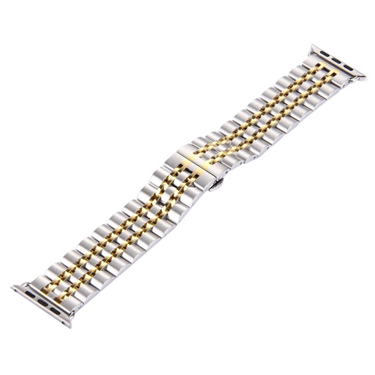 Hidden Butterfly Buckle 7 Beads Stainless Steel Watch Band For Apple Watch 42mm(Silver Gold) by buy2fix