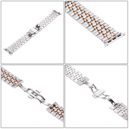 Hidden Butterfly Buckle 7 Beads Stainless Steel Watch Band For Apple Watch 42mm(Silver Rose Gold) by buy2fix