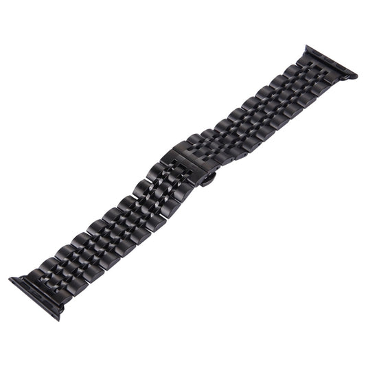 22mm Men Hidden Butterfly Buckle 7 Beads Stainless Steel Watch Band For Apple Watch 42mm(Black) by buy2fix