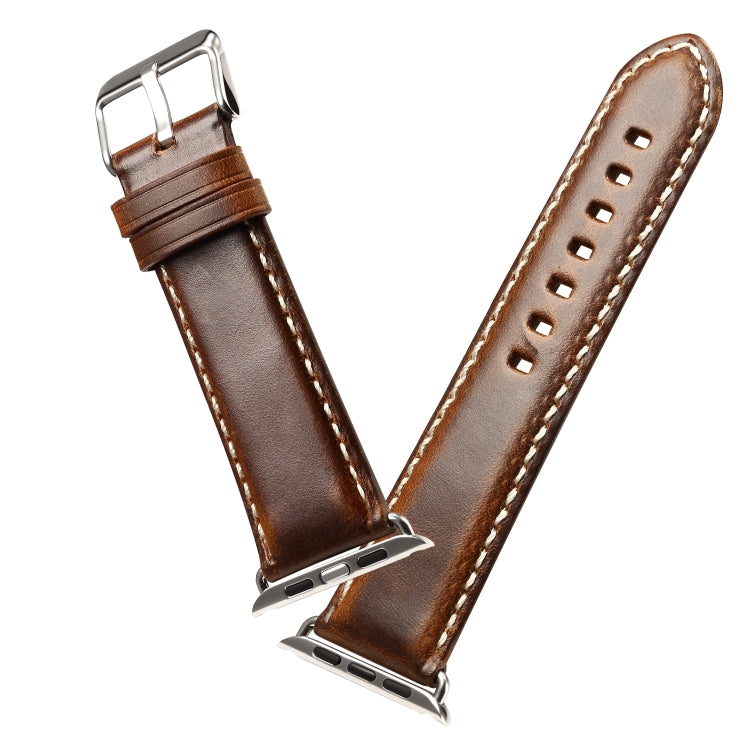 Denior Oil Wax Retro Watch Leather Watch Band for Apple Watch Series 7 45mm / 6 & SE & 5 & 4 44mm / 3 & 2 & 1 42mm (Brown) - Watch Bands by Denior | Online Shopping UK | buy2fix