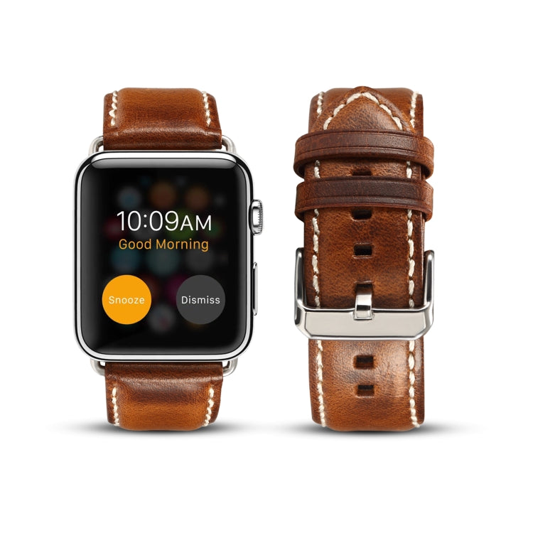 Denior Oil Wax Retro Watch Leather Watch Band for Apple Watch Series 7 45mm / 6 & SE & 5 & 4 44mm / 3 & 2 & 1 42mm (Brown) - Watch Bands by Denior | Online Shopping UK | buy2fix