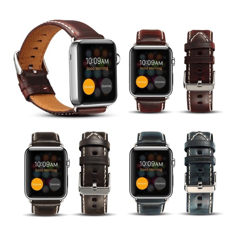 Denior Oil Wax Retro Watch Leather Watch Band for Apple Watch Series 7 45mm / 6 & SE & 5 & 4 44mm / 3 & 2 & 1 42mm (Brown) - Watch Bands by Denior | Online Shopping UK | buy2fix