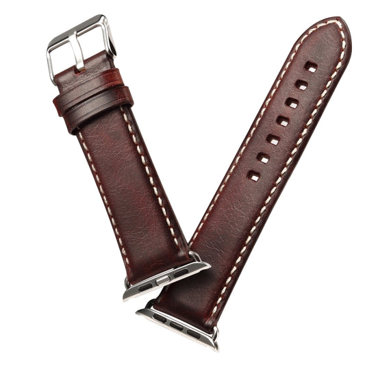 Denior Oil Wax Retro Watch Leather Watch Band for Apple Watch Series 10 42mm / 9&8&7 41mm / SE 3&SE 2&6&SE&5&4 40mm / 3&2&1 38mm (Dark Red) by Denior