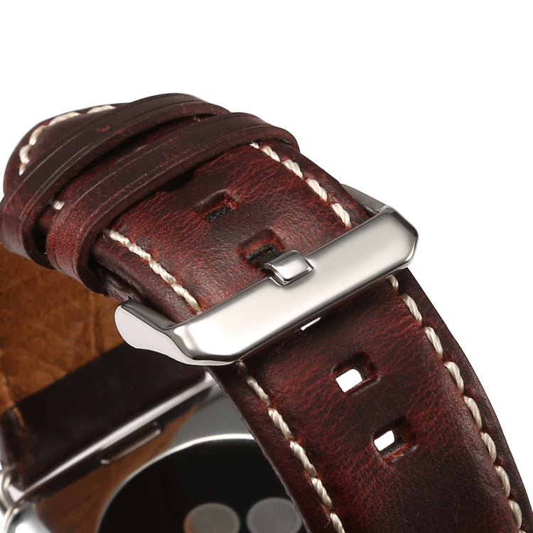 Denior Oil Wax Retro Watch Leather Watch Band for Apple Watch Series 9&8&7 41mm / SE 3&SE 2&6&SE&5&4 40mm / 3&2&1 38mm (Dark Red) - Watch Bands by Denior | Online Shopping UK | buy2fix