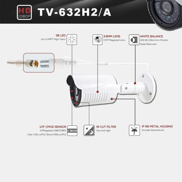 632A CE & RoHS Certificated Waterproof 3.6mm 3MP Lens AHD Camera with 36 IR LED, Support Night Vision & White Balance - Security by buy2fix | Online Shopping UK | buy2fix