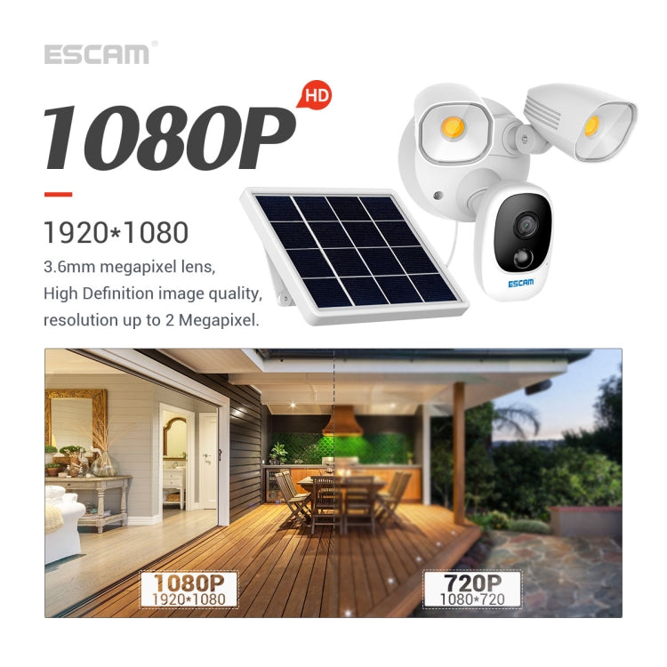 ESCAM QF609 1080P Solar Powered 1000LM Floodlight Wireless Camera with Solar Panel & 12000mAh Rechargeable Battery, Support PIR Sensor & Night Vision & Two Way Audio & TF Card - Security by ESCAM | Online Shopping UK | buy2fix