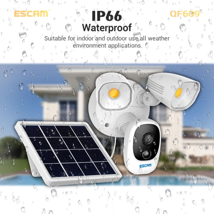 ESCAM QF609 1080P Solar Powered 1000LM Floodlight Wireless Camera with Solar Panel & 12000mAh Rechargeable Battery, Support PIR Sensor & Night Vision & Two Way Audio & TF Card - Security by ESCAM | Online Shopping UK | buy2fix