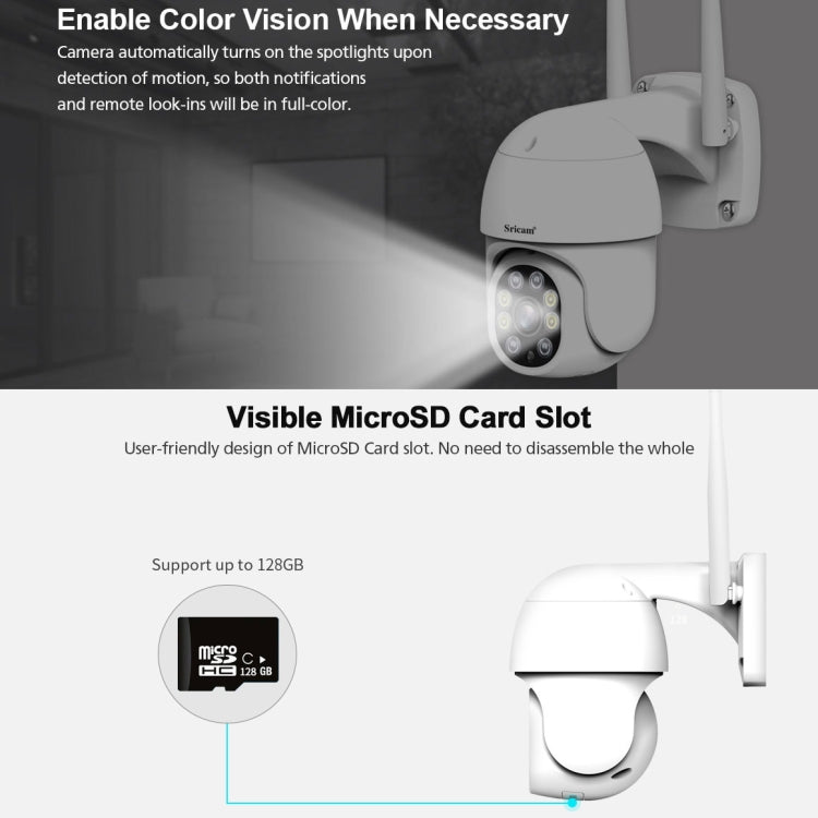 Sricam SP028 1080P HD Outdoor PTZ Camera, Support Two Way Audio / Motion Detection / Humanoid Detection / Color Night Vision / TF Card, EU Plug - Security by Sricam | Online Shopping UK | buy2fix