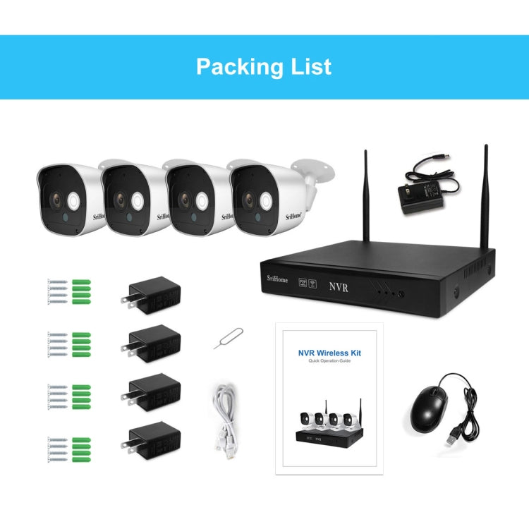 SriHome NVS002 1080P 4-Channel NVR Kit Wireless Security Camera System, Support Humanoid Detection / Motion Detection / Night Vision, AU Plug - Security by SriHome | Online Shopping UK | buy2fix