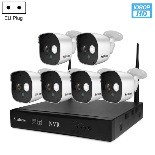 SriHome NVS002 1080P 6-Channel NVR Kit Wireless Security Camera System, Support Humanoid Detection / Motion Detection / Night Vision, EU Plug - Security by SriHome | Online Shopping UK | buy2fix