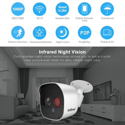 SriHome NVS002 1080P 8-Channel NVR Kit Wireless Security Camera System, Support Humanoid Detection / Motion Detection / Night Vision, AU Plug - Security by SriHome | Online Shopping UK | buy2fix