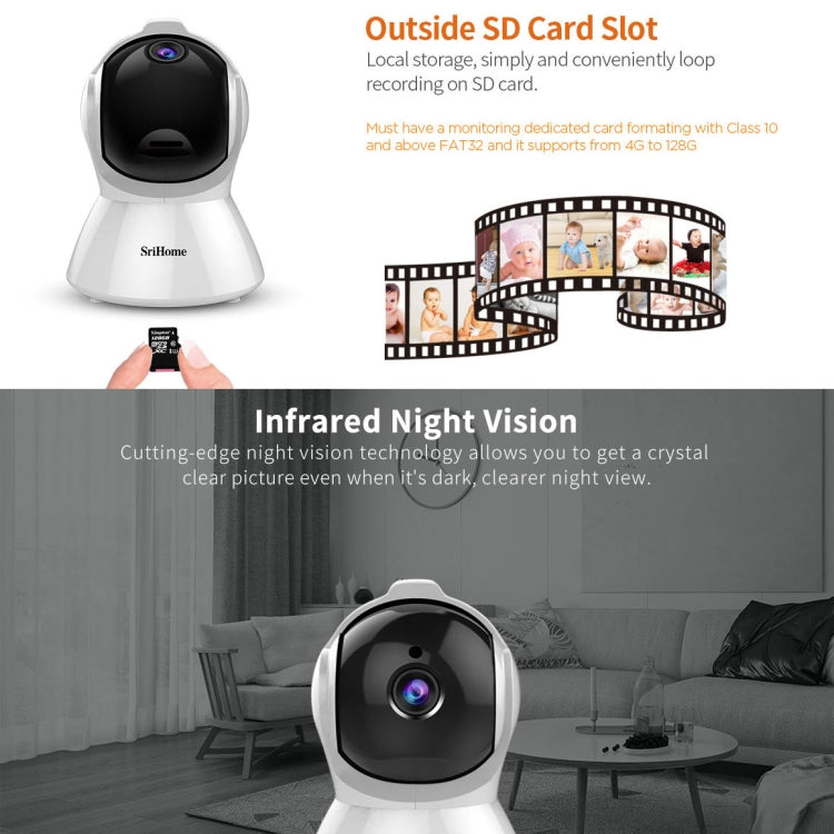 SriHome SH025 2.0 Million Pixels 1080P HD AI Auto-tracking IP Camera, Support Two Way Audio / Motion Tracking / Humanoid Detection / Night Vision / TF Card, US Plug - Security by SriHome | Online Shopping UK | buy2fix