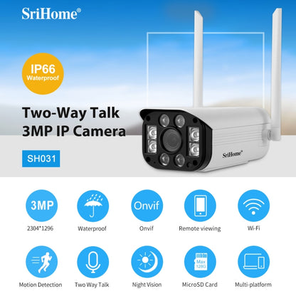 SriHome SH031 3.0 Million Pixels 1296P HD IP Camera, Support Two Way Talk / Motion Detection / Night Vision / TF Card, AU Plug - Security by SriHome | Online Shopping UK | buy2fix