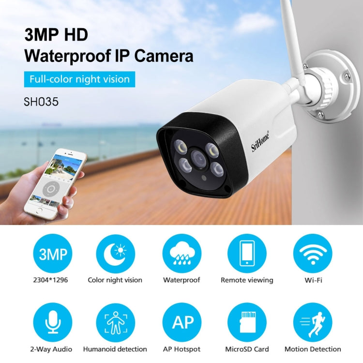 SriHome SH035 3.0 Million Pixels 1296P HD IP Camera, Support Two Way Audio / Motion Detection / Humanoid Detection / Full-color Night Vision / TF Card, EU Plug - Security by SriHome | Online Shopping UK | buy2fix