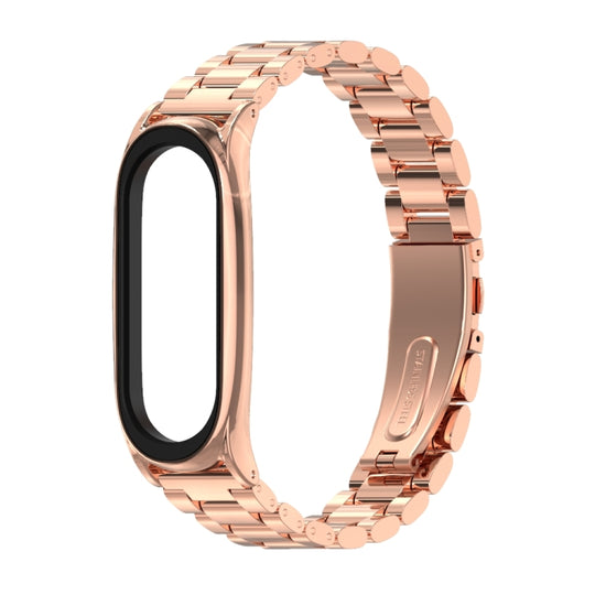 Mijobs Stainless Steel Metal Watch Band for Xiaomi Mi Band 5 & 6(Rose Gold)