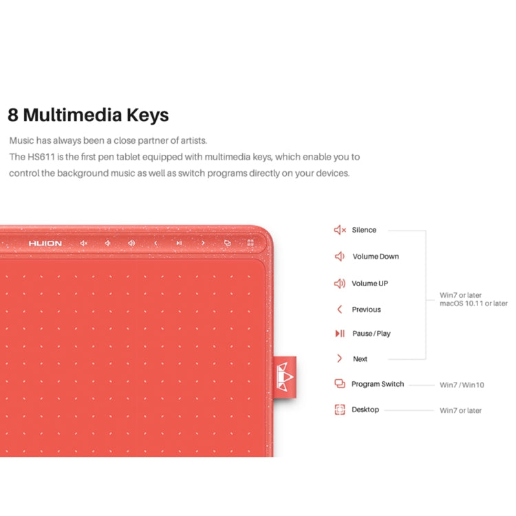 HUION HS611 5080 LPI Touch Strip Art Drawing Tablet for Fun, with Battery-free Pen & Pen Holder (Red) - Consumer Electronics by HUION | Online Shopping UK | buy2fix