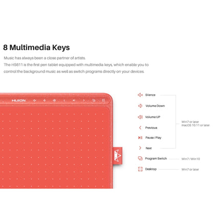 HUION HS611 5080 LPI Touch Strip Art Drawing Tablet for Fun, with Battery-free Pen & Pen Holder (Red) - Consumer Electronics by HUION | Online Shopping UK | buy2fix