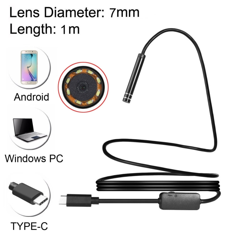 AN97 USB-C / Type-C Endoscope Waterproof IP67 Tube Inspection Camera with 8 LED & USB Adapter, Length: 1m, Lens Diameter: 7mm -  by buy2fix | Online Shopping UK | buy2fix