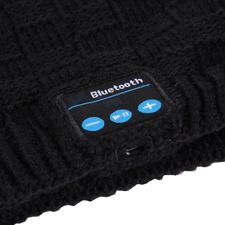 Square Textured Knitted Bluetooth Headset Warm Winter Hat with Mic for Boy & Girl & Adults(Black) - Smart Wear by buy2fix | Online Shopping UK | buy2fix