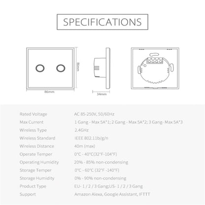 NEO NAS-SC02W Wireless WiFi EU Smart Light Control Switch 2Gang - Consumer Electronics by NEO | Online Shopping UK | buy2fix