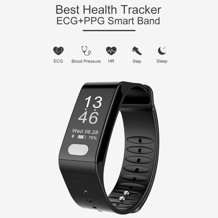 TLW T6 Fitness Tracker 0.96 inch OLED Display Wristband Smart Bracelet, Support Sports Mode / ECG / Heart Rate Monitor / Blood Pressure / Sleep Monitor (Black) - Smart Wear by buy2fix | Online Shopping UK | buy2fix