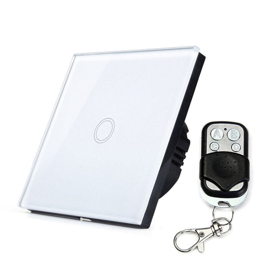 86mm 1 Gang Tempered Glass Panel Wall Switch Smart Home Light Touch Switch with RF433 Remote Controller, AC 110V-240V(White) by buy2fix