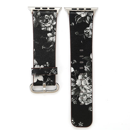 For Apple Watch Ultra 49mm&Watch Ultra 2 49mm / Series 10 46mm / 9&8&7 45mm / SE 3&SE 2&6&SE&5&4 44mm / 3&2&1 42mm Fashion Pastoralism Style Little Floral Pattern Women Watch Leather Watch Band by buy2fix