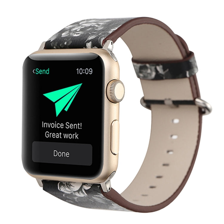 For Apple Watch Ultra 49mm&Watch Ultra 2 49mm / Series 10 46mm / 9&8&7 45mm / SE 3&SE 2&6&SE&5&4 44mm / 3&2&1 42mm Fashion Pastoralism Style Little Floral Pattern Women Watch Leather Watch Band by buy2fix