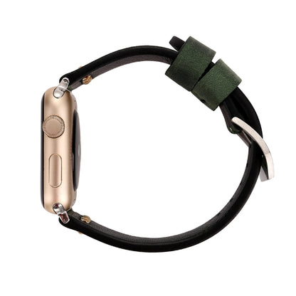 For Apple Watch Ultra 49mm&Watch Ultra 2 49mm / Series 9&8&7 45mm / SE 3&SE 2&6&SE&5&4 44mm / 3&2&1 42mm Retro XX Line Pattern Genuine Leather Wrist Watch Band(Green) - Watch Bands by buy2fix | Online Shopping UK | buy2fix