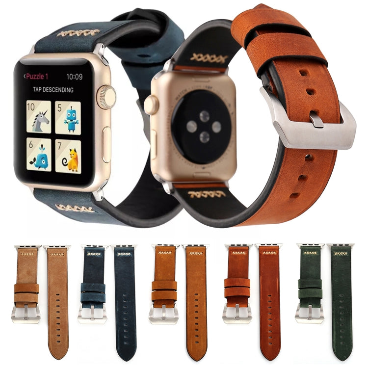 For Apple Watch Ultra 49mm&Watch Ultra 2 49mm / Series 9&8&7 45mm / SE 3&SE 2&6&SE&5&4 44mm / 3&2&1 42mm Retro XX Line Pattern Genuine Leather Wrist Watch Band(Brown) - Watch Bands by buy2fix | Online Shopping UK | buy2fix