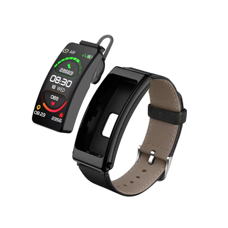 K13 1.14 inch Leather Band Earphone Detachable Smart Watch Support Bluetooth Call (Black) by buy2fix