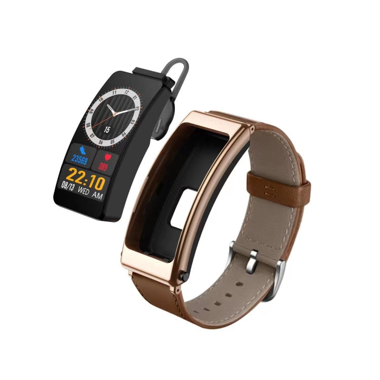 K13 1.14 inch Leather Band Earphone Detachable Smart Watch Support Bluetooth Call (Brown) - Smart Watches by buy2fix | Online Shopping UK | buy2fix