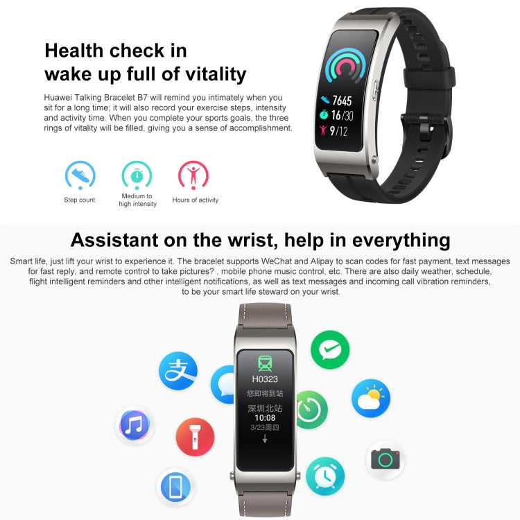 Original Huawei TalkBand B7 Smart Bracelet, 1.53 inch Screen, Support Bluetooth Call / Heart Rate / Blood Oxygen / Sleep Monitoring (Black) - Wearable Devices by Huawei | Online Shopping UK | buy2fix