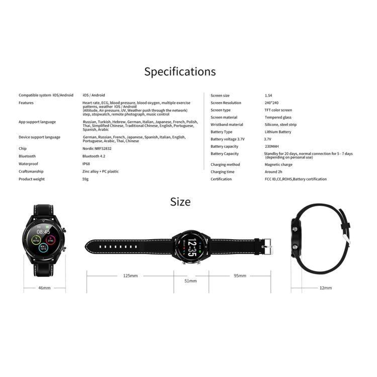 DT28 1.54inch IP68 Waterproof Silicone Strap Smartwatch Bluetooth 4.2, Support Incoming Call Reminder / Blood Pressure Monitoring / Watch Payment(Black Silver) - Smart Wear by buy2fix | Online Shopping UK | buy2fix