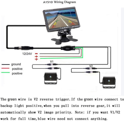 A1510 7 inch HD Car 12 IR Night Vision Rear View Backup Dual Camera Rearview Monitor, with 15m Cable - In Car by buy2fix | Online Shopping UK | buy2fix