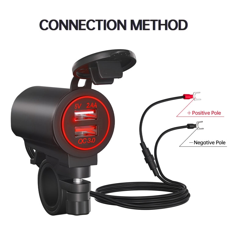 ZH-723F2 Car / Motorcycle QC3.0 Cell Phone Fast Charging Dual USB Car Charger(Red Light) - In Car by buy2fix | Online Shopping UK | buy2fix