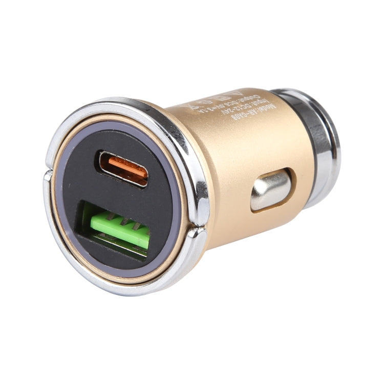 AR-CA08 12W 2A USB-C / Type-C + USB Ports Car Charger (Gold) - Car Charger by buy2fix | Online Shopping UK | buy2fix