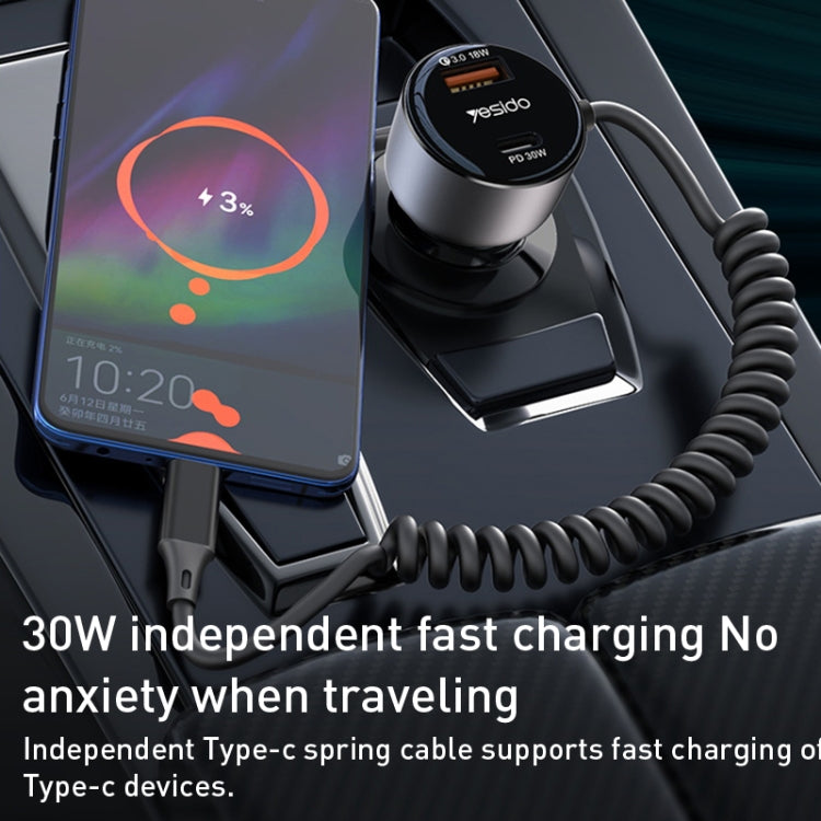 Yesido Y57 50W PD + QC3.0 Dual Port Car Charger with 8 Pin Spring Data Cable - Car Charger by Yesido | Online Shopping UK | buy2fix